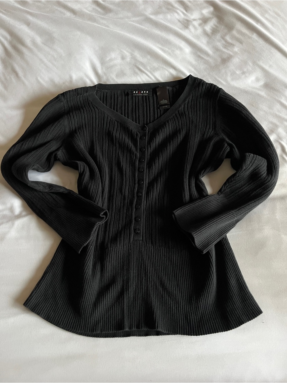 Axcess Black Ribbed Button-Front Long Sleeve Top - Picture 16 of 16